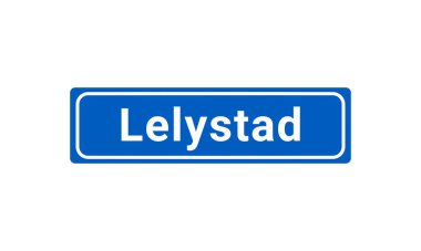 Mavi ve beyaz vektör şehir işareti Lelystad Hollanda