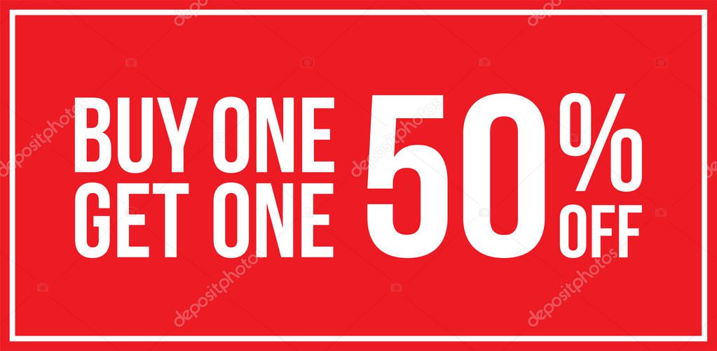 Red Shop Vector Sign For A Buy One Get One 50% Off Clearance Horizontal Landscape