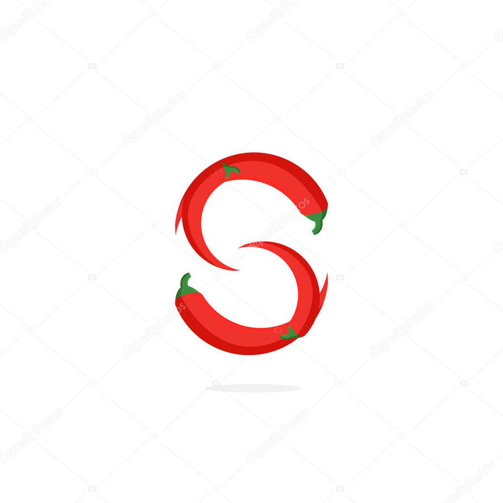 Modern Vector Pepper Logo Letter S. S Red Chili Pepper Letter Design Vector