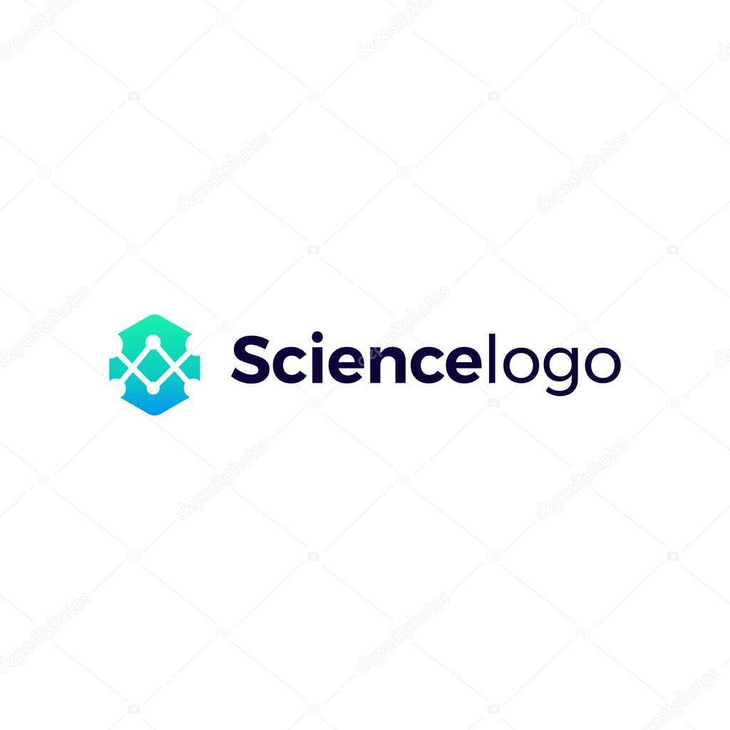 Vector Illustration Of Atoms Connected. Abstract Logo For Biotech Company