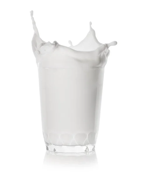 Splash in a low glass of milk — Stock Photo, Image