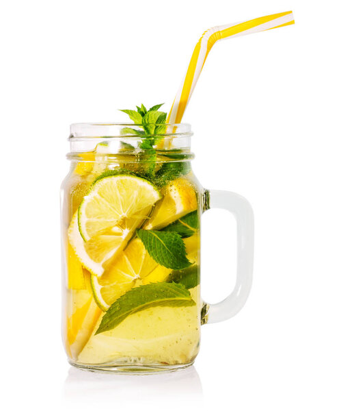 Lemonade in a mason jar with a straw