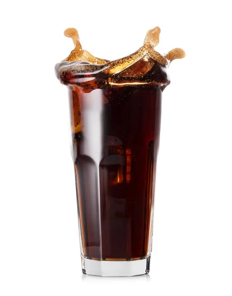 Glass of cold cola with splash — Stock Photo, Image