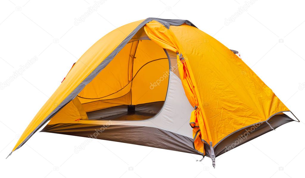 Orange open tourist tent