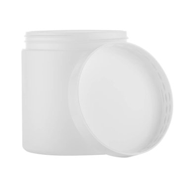 Beyaz yuvarlak kavanoz veya kapak açık kutu