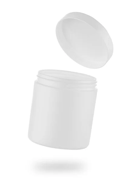 Frasco o caja de plástico blanco con tapa abierta —  Fotos de Stock