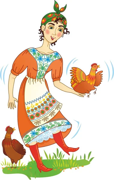 Mujer Ucraniana Ingenio Pollo — Vector de stock