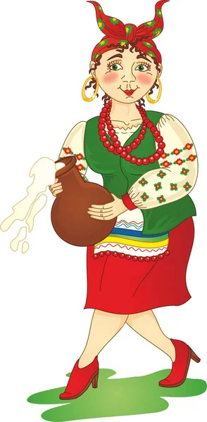 Mujer Ucraniana Con Jarra — Vector de stock