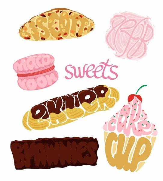 Dulces Cupcake Malvaviscos Navegadores Galletas Biscotti — Vector de stock