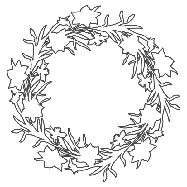 Vykreslí ohraničení věnec květinová kruh rukou countour květiny Narcis. — Stockový vektor