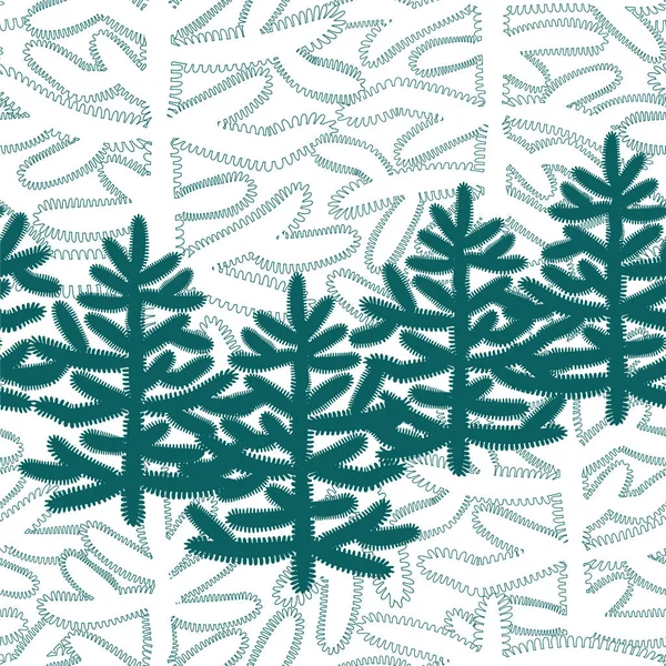 Grafisk horisontellt sömlösa mönster med julgranar — Stock vektor