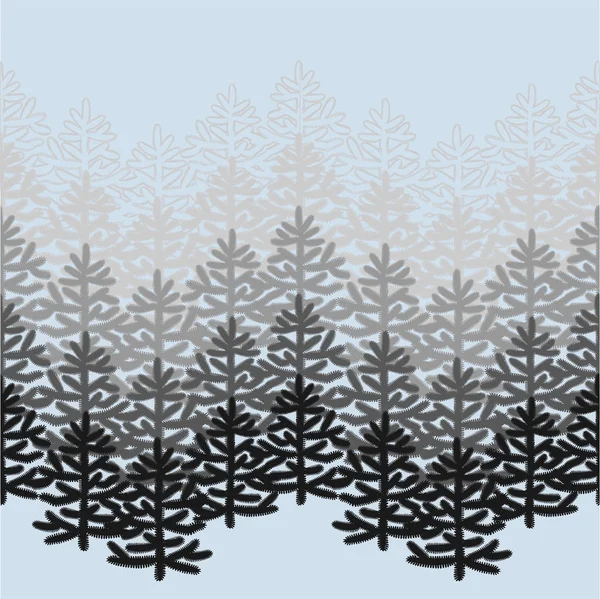 ブルーのクリスマス ツリーと白黒の水平シームレス パターン. — ストックベクタ