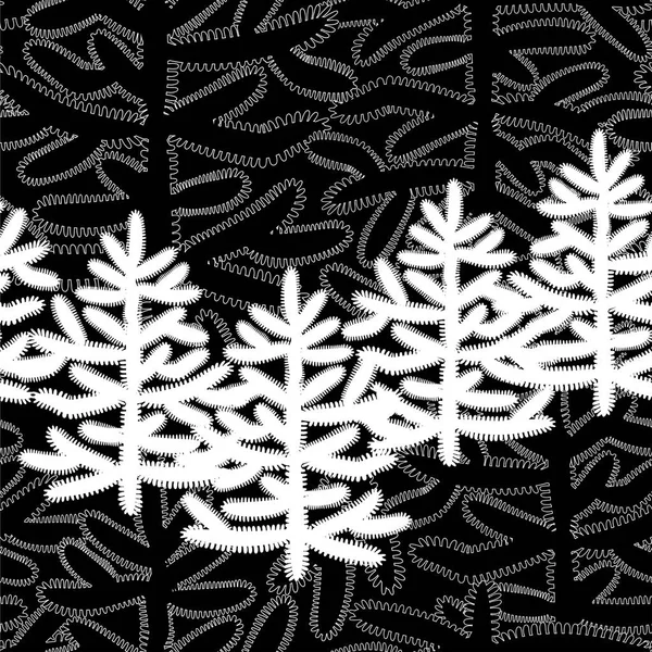 흑백 가로 원활한 패턴 블랙에 크리스마스 트리. — 스톡 벡터