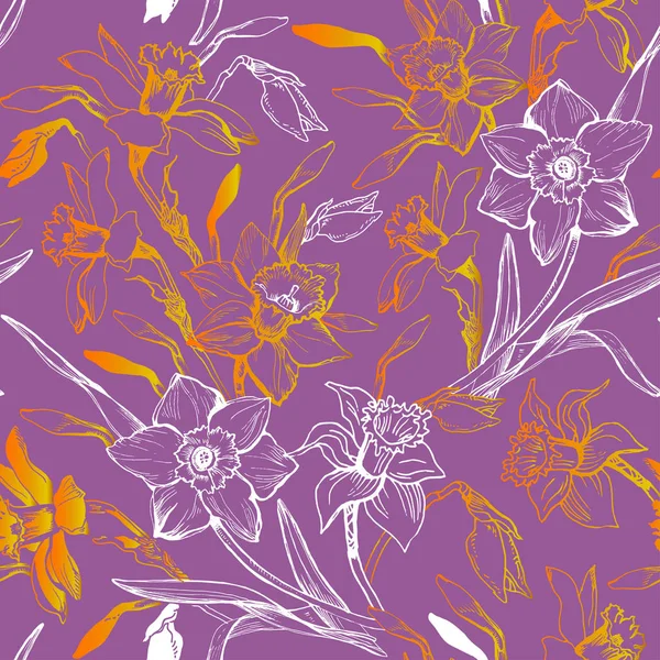 Modèle sans couture graphique manuel coloré avec des fleurs dessinées à la main — Image vectorielle