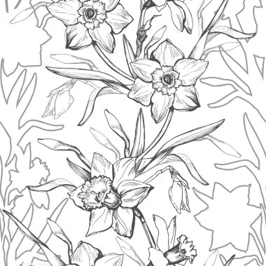 Çiçek grafik seamless modeli ile el çekilmiş çiçek nergis,