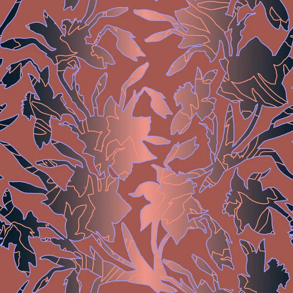 Kleurrijke handmatige grafische naadloze patroon met silhouetten van bloemen — Stockvector