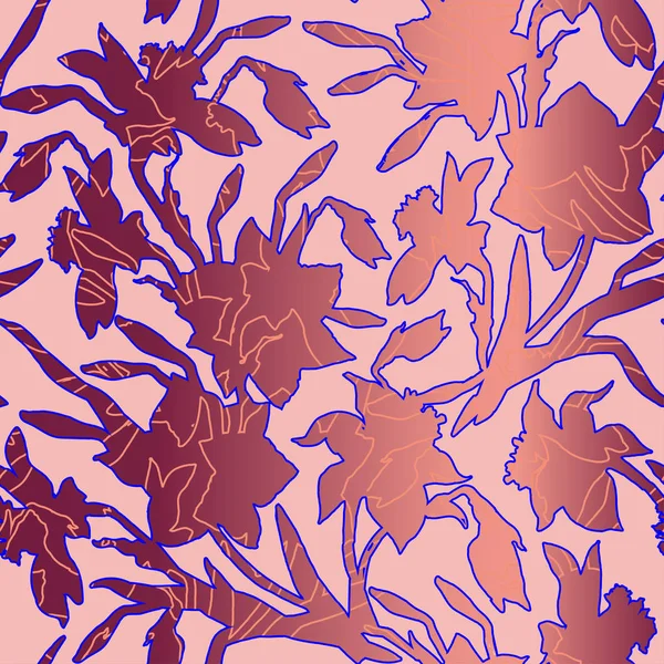Πολύχρωμο εγχειρίδιο απρόσκοπτη μοτίβο με σιλουέτες των λουλουδιών — Διανυσματικό Αρχείο