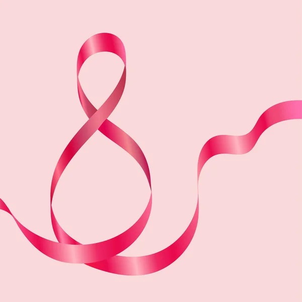 8 марта Поздравительная открытка с розовой лентой, создающая цифру восемь — стоковый вектор