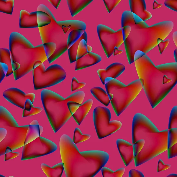 Nahtlose Textur mit fliegenden Herzen. Transparente Elemente auf rosa Hintergrund — Stockvektor