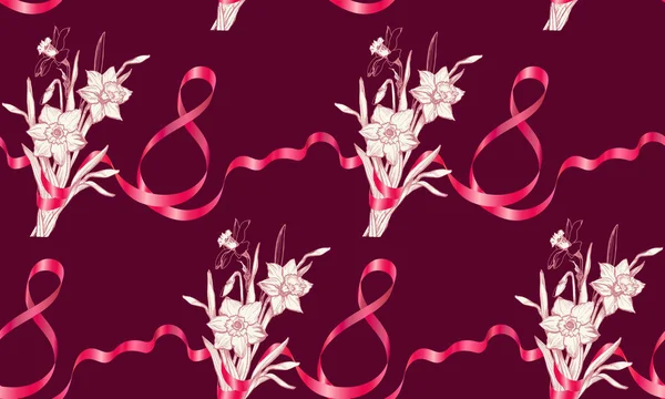 원활한 패턴 손으로 그려 봄 꽃의 꽃다발 — 스톡 벡터