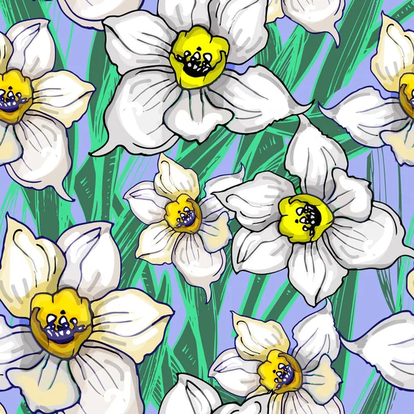 Botaniska sömlösa mönster med blom ställningar av blommor påsk liljor — Stock vektor