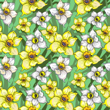 Narcissus, Daffodils çiçekleri ile botanik Dikişsiz desen,