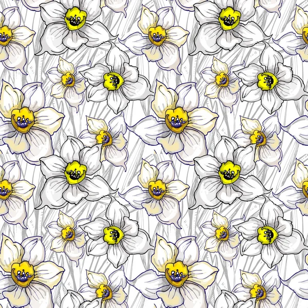 Φωτεινό floral μοτίβο με κίτρινα λουλούδια νάρκισσος, — Διανυσματικό Αρχείο