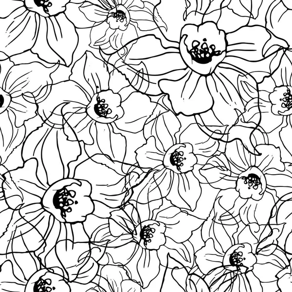 Περίγραμμα floral μοτίβο με σχέδια λουλουδιών σε λευκό — Διανυσματικό Αρχείο