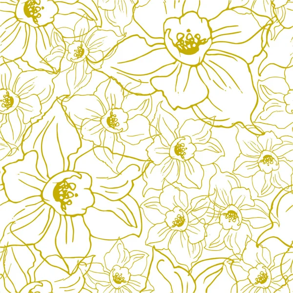 Motif fleuri sans couture avec contours de fleurs Jonquilles — Image vectorielle