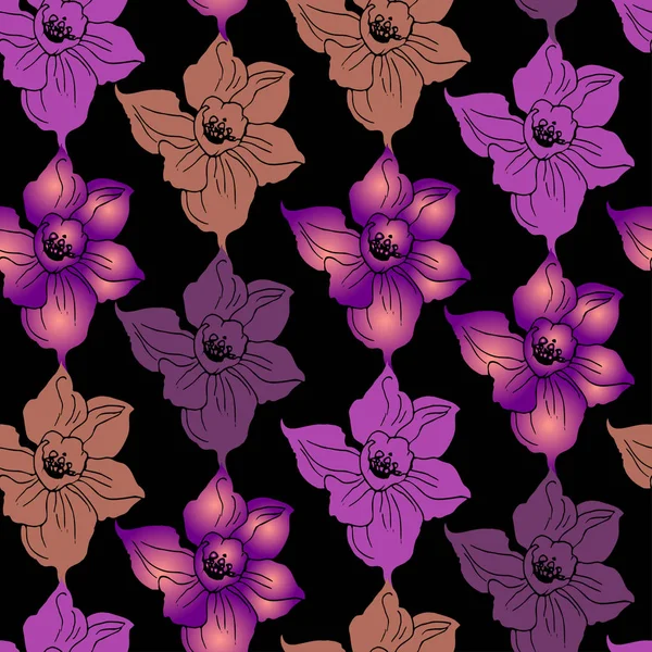 Декоративний безкаркасний візерунок з різнокольоровими силуетами квітів — стоковий вектор