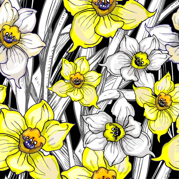 Βοτανικό μοτίβο με λουλούδια από νάρκισσος, Ασφαδίλη — Διανυσματικό Αρχείο