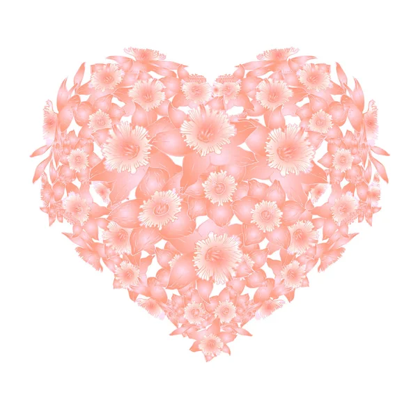 Conception florale avec des fleurs en forme de coeur isolé . — Image vectorielle