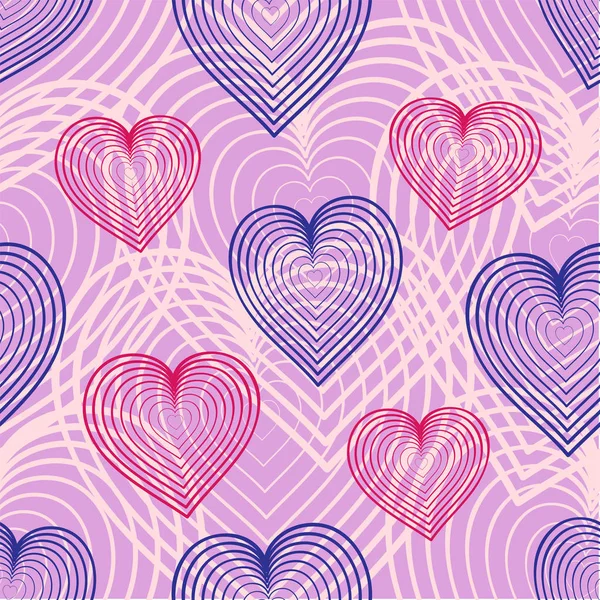 Simple vector seamless background with linear hearts. — Stock Vector