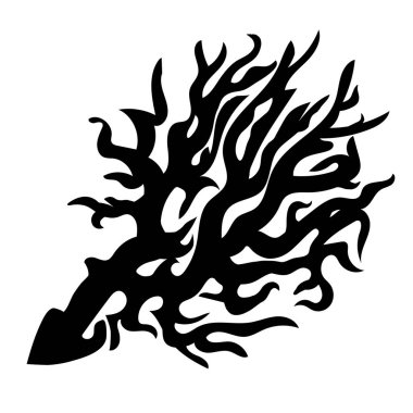 Beyaz arka planda izole deniz mercan siyah ve beyaz siluet.