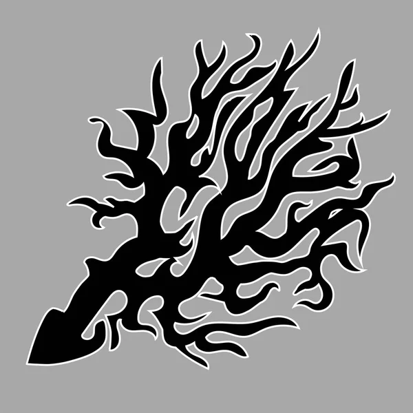 회색 배경에 고립 된 바다 산호의 검은 실루엣과 윤곽 — 스톡 벡터