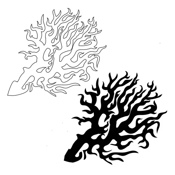 Coral marino aislado sobre fondo blanco. Vector blanco y negro . — Archivo Imágenes Vectoriales