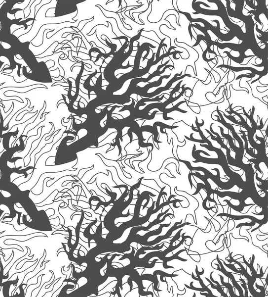 Modèle sans couture noir et blanc avec dessin rythmique des coraux de mer . — Image vectorielle