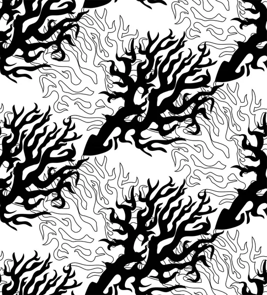 黑白手绘与海洋珊瑚无缝图案. — 图库矢量图片