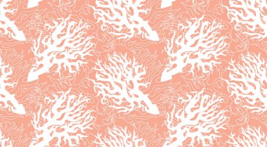 Doodle tarzında Coral Dikişsiz Vektör Deseni.