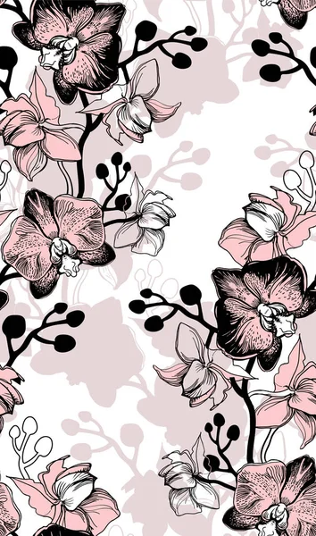 Motif floral léger sans couture avec des orchidées dessinées à la main fleurs . — Image vectorielle