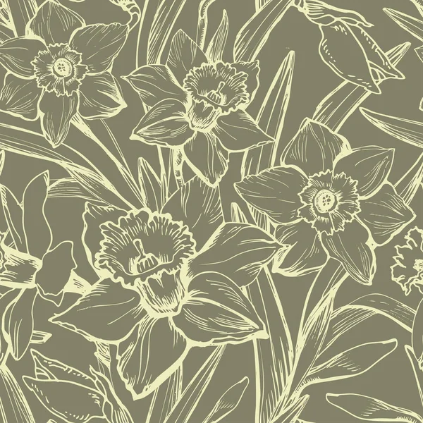 Botanische naadloze Patten met hand getekende contouren van Narcissus — Stockvector
