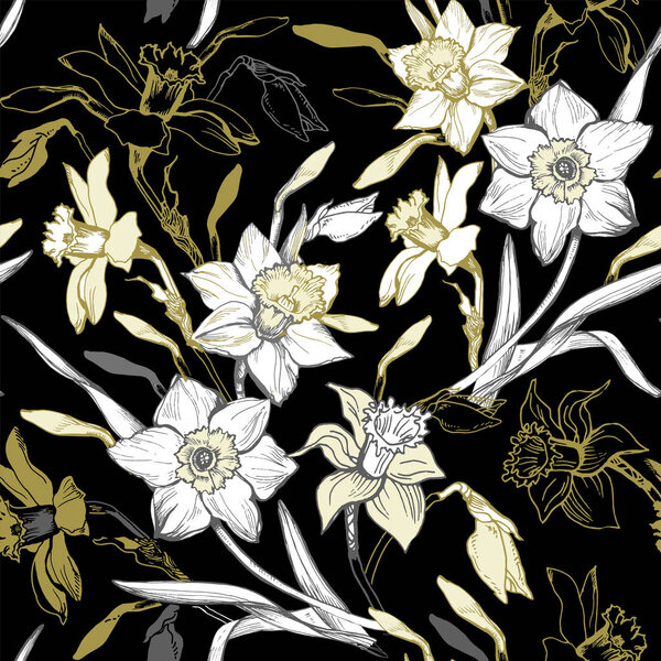 Botanical seamless pattern with spring blooming garden