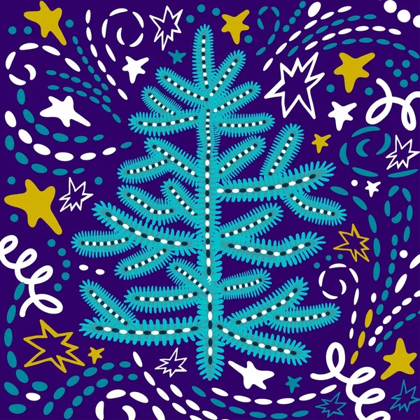 クリスマスグリーティングカード付きクリスマスツリーでドアスタイル. — ストックベクタ