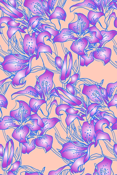 Färgade silhuetter av blommor, knoppar och blad av liljeblommor. — Stock vektor