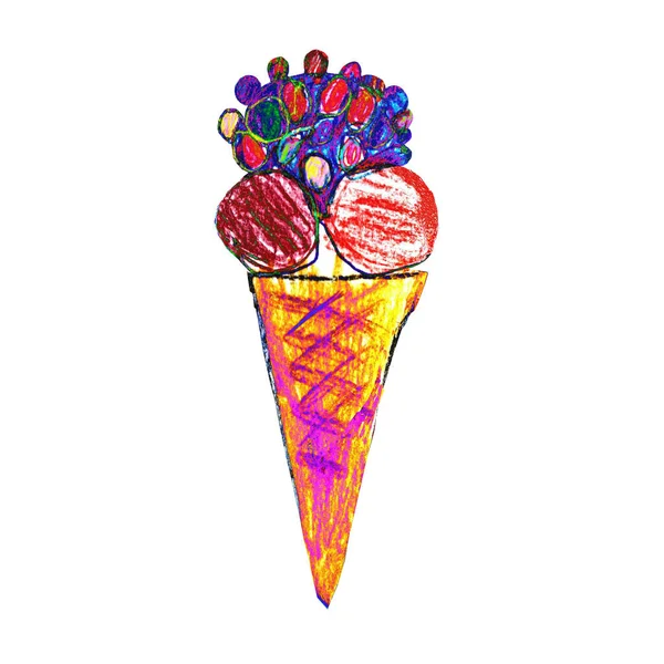 Bosquejo rápido de helado hecho a mano en estilo de dibujos animados dibujo a lápiz para niños. — Foto de Stock