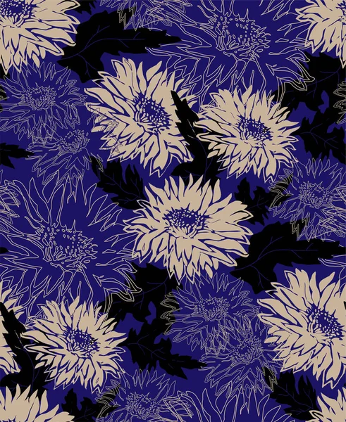 Περίγραμμα χέρι σχεδιάζεται περίτεχνο διάνυσμα αδιάλειπτη μοτίβο με Chrysanthemum — Διανυσματικό Αρχείο