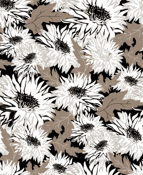 Witte Chrysant in volle bloei in vrije hand stijve drawimg. — Stockvector