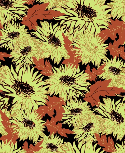 Contour et silhouette Fleurs de chrysanthème en pleine floraison — Image vectorielle