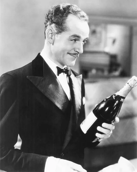 Man Holding Bottle Champagne — Stock Photo, Image