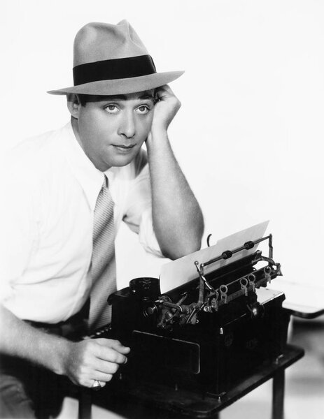 Young writer thinking,black and white